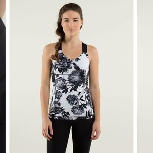 LULULEMON $58 Womens 6 Pust Ur Limits Brisk Bloom Black White Tank Top UU6